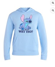 LILO Stitch Mens Sweatshirt Medium Hoodie Pullover Blue Why Tho Pocket Disney