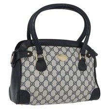 GUCCI GG Supreme Hand Bag PVC Navy Gold Auth 172663