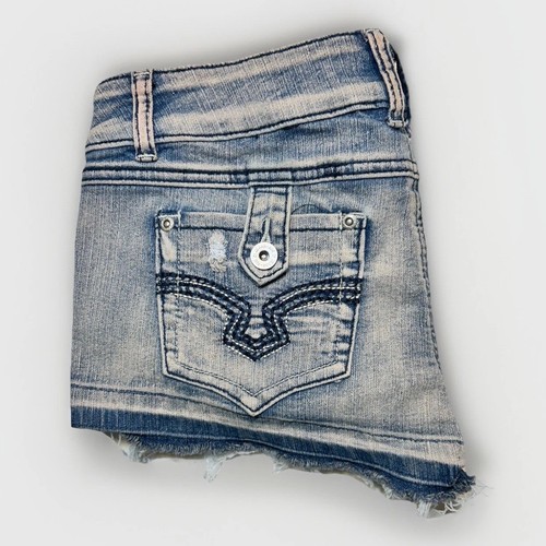 Rue 21 Womens Jean Short Shorts Size 9/10 Denim Cut offs Y2K Distressed Raw Hem - 第 4/4 張圖片