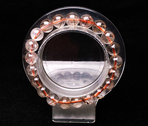 9.4mm Natural Copper Hair Rutilated Quartz Crystal Round Beads Bracelet AAA