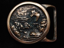 PJ11167 VINTAGE 1975  SEASCAPE I  SOLID BRASS TECH ETHER GUILD ART BELT BUCKLE
