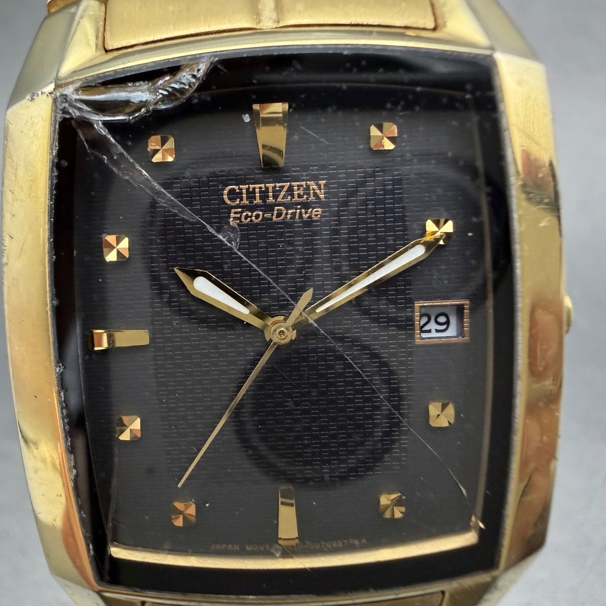 Citizen Eco-Drive Tank Watch Men 31mm Black Dial Gold Tone Date