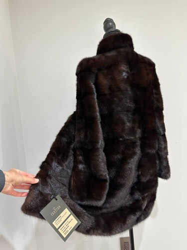 New Luxury Real Mink Fur Coat Velvet Chestnut 1201147 XS Detachable Hem Sleeves