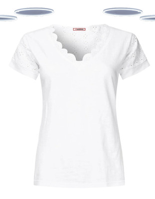 Ex Joe Browns weißes Lochstickerei V-Ausschnitt T-Shirt Kurzarm Sommer Damen Oberteil