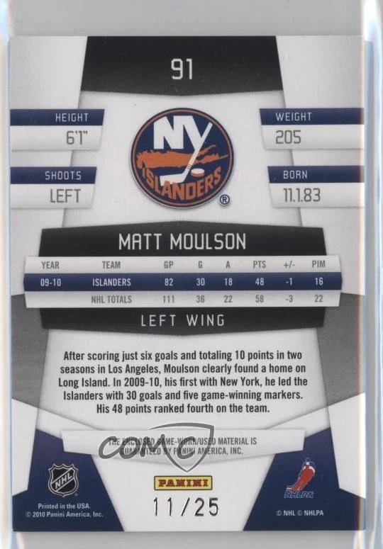 2010-11 Certified Mirror Gold Materials Prime /25 Matt Moulson #91 - Image 2 of 2