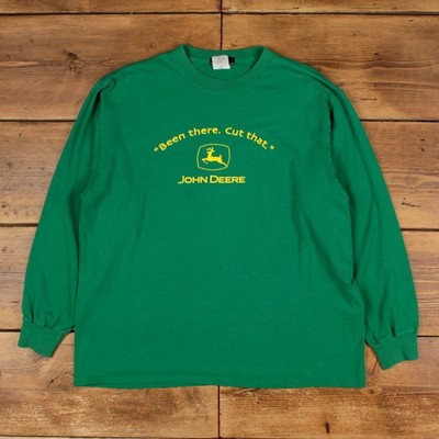 Vintage John Deere T-Shirt XL Herren 00s Langarm grün Landwirtschaft Traktor