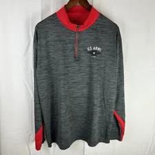 US Army J. America Gray Red 1/4 Zip Pullover Jacket Mens XL