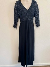 Patra Metallic Black Lace Gown Elegant Long Sleeve Formal Size 8 #221 NWT