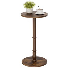 Round Side Table Solid Wood Pillar Top Base Small Drink Accent Rustic Brown