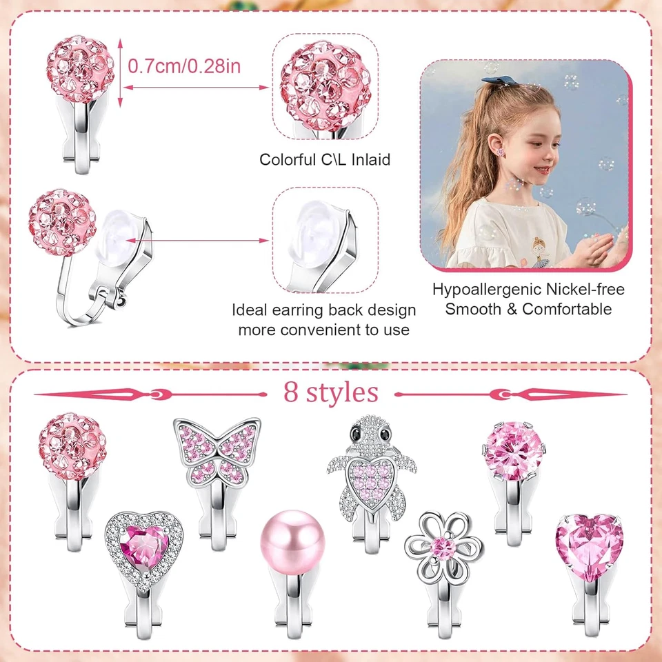 8 Paar Ohrclips Kinder Clip Ohrringe Mädchen on Ohrringe Ohne Ohrloch Hypoallerg - Bild 2 von 4