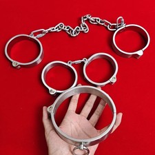 Heavy Duty Stainless Steel Handcuffs Ankle Cuffs Bondage Slave Neck Collar BDSM