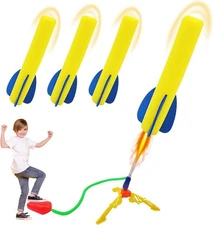Foam Rocket Launcher for Kids - Includes 4 Foam Rockets and Stand - Outdoor Toy