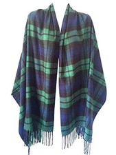 Women Oversized Scottish Clan Tartan Plaid Cashmere Feel Shawl Green Tartan
