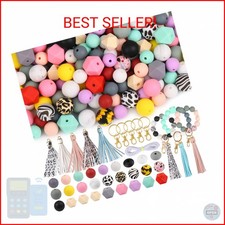 CZWZ 141pcs Silicone Beads for Keychain Making Kit 15mm 12mm Round 14mm Polygona