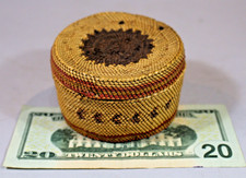 Antique NW Coast Indian Makah/Nootka Tribal Basket with Red & Purple Bands c1925