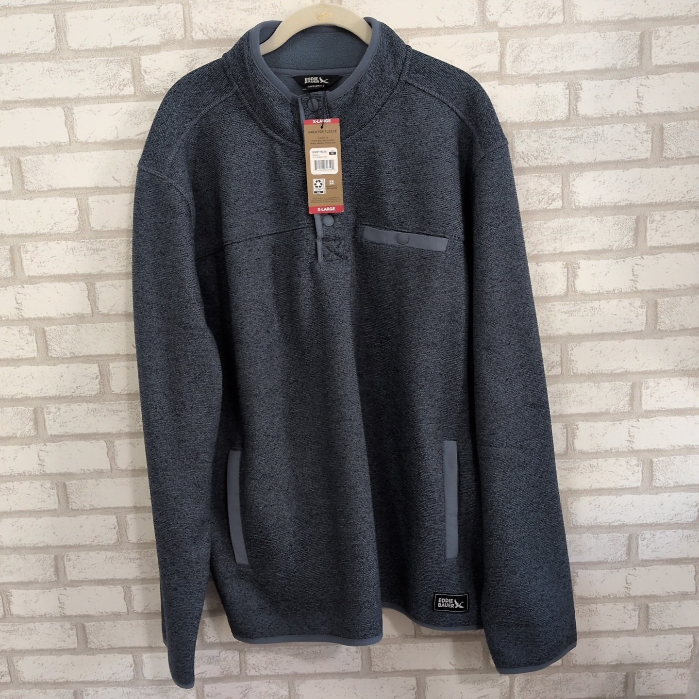 NWT Eddie Bauer Men’s XL Classic Sweater Fleece 1/4 Button Blue Heathered New
