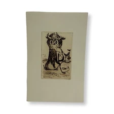 William A. Kolliker Etching – “Owl Golfer” – Humorous Anthropomorphic Print