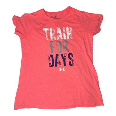 Under Armour Girls XL HeatGear Loose Fit  TRAIN FOR DAYS  T-Shirt Coral Pink