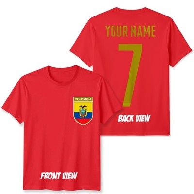 Personalisiertes Kolumbien Fußball Unisex Kinder T-Shirt Name Nummer Tee #WC