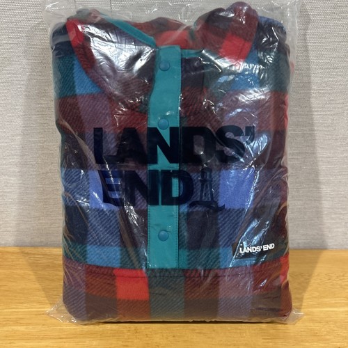 NEW Lands End Women's Plaid Colorful Fleece 1/4 Snap Pullover Sweater 3X