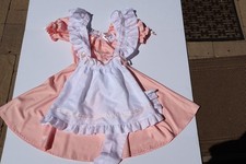 Pink and White Maid Dress with Ruffle Trim and Bow Accent Costume