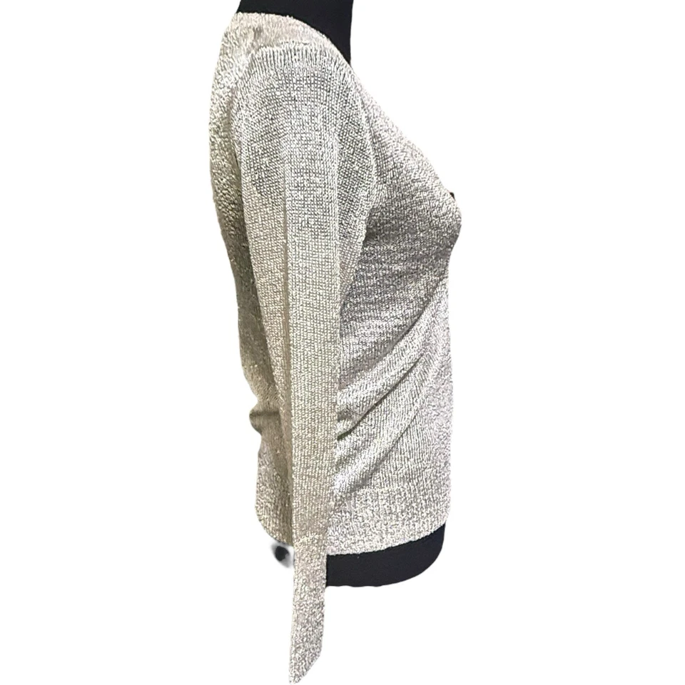 Suéter J.Crew XS Plateado Lentejuelas Tejido Metálico Cuello en V Vacaciones Glamour Elegante Foto 2 de 4
