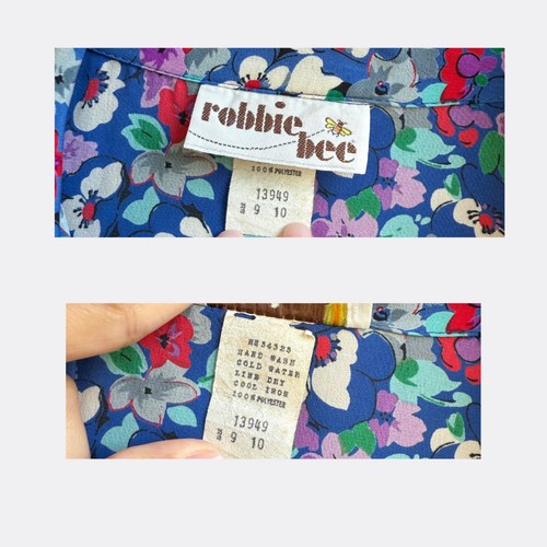 Robbie Bee Vintage Floral Midi Dress Size 9 V-Neck Double Button Belted - Picture 4 of 5