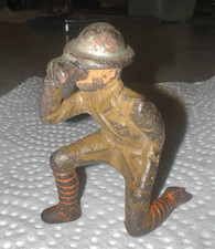 Vintage Grey Iron WWI Lead Soldier Kneeling With Binoculars