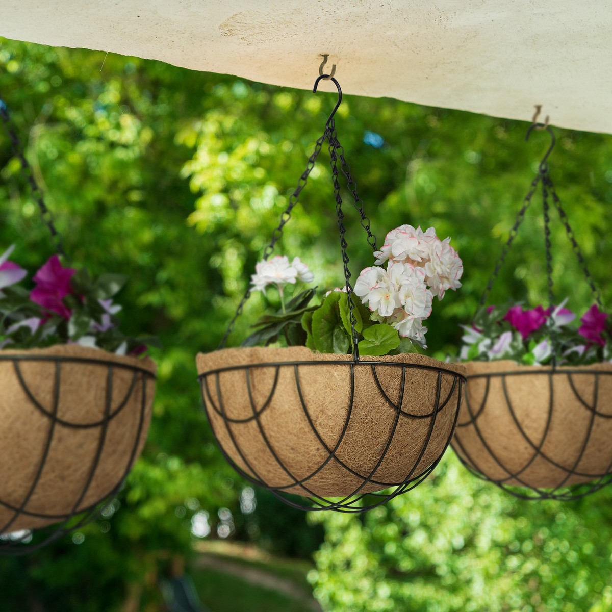 Relaxdays Vasi Sospesi per Piante, Set 3 Portavasi in Rattan con