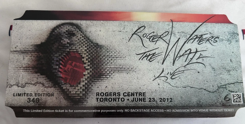 2012 Roger Waters The wall “ Toronto limited  Edition 3D Ticket  - Image 2 of 2