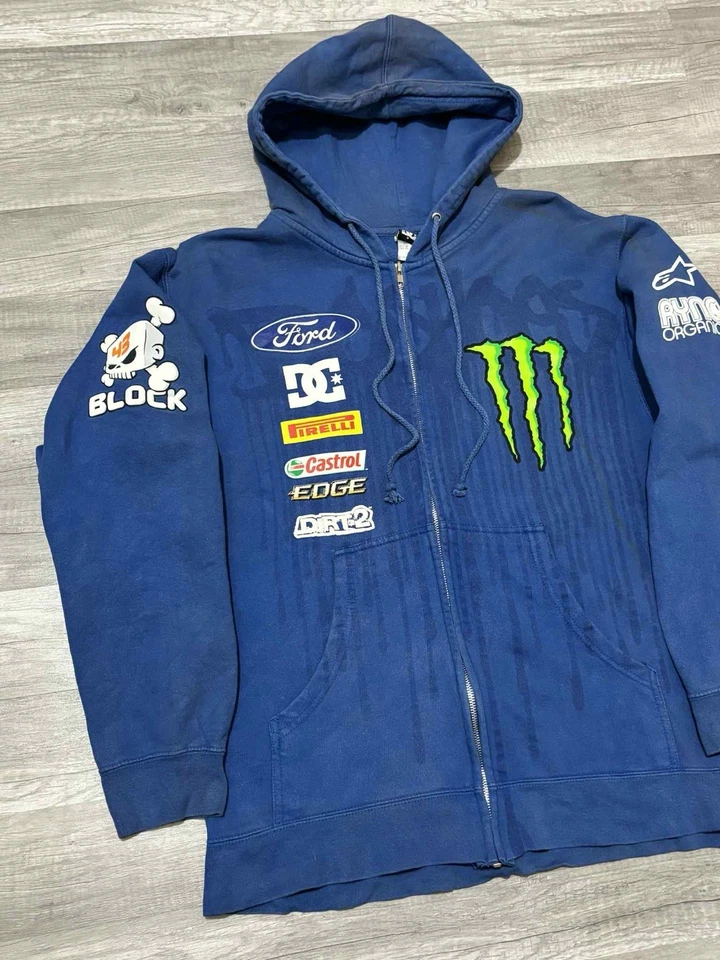 Ken Block Monster Ford DC Zapatos Cremallera Completa Sudadera con Capucha Azul #43 Y2K Mediana - Imagen 2 de 4