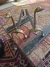 Antique  Unusual Brass And Iron Duck  Andirons