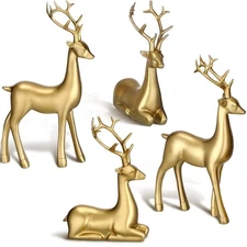4 Pcs Christmas Reindeer Decor Small Resin Standing Sitting Deer Figurine Min...