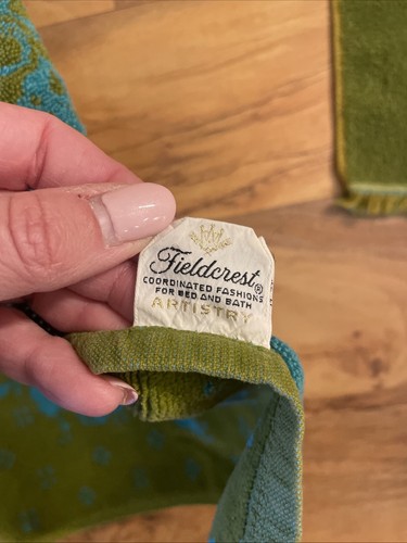 VTG 70s Tastemaker Fieldcrest Artistry Blue Green Towel 1970s Sculpted Terry Set - Bild 8 von 8