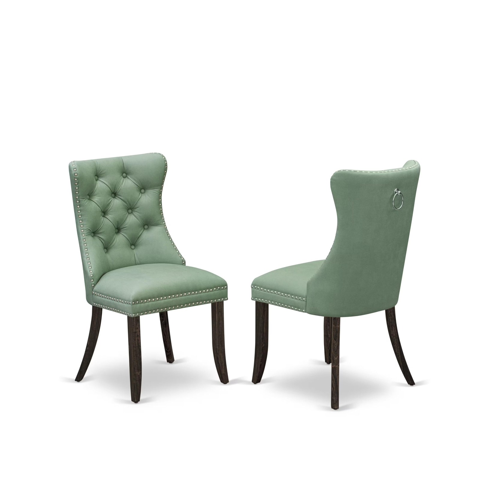 S - Button Tufted Nailhead Willow Green Po...