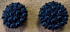 Vintage 1970s-80s BLUETTE of France - Round Black Beaded Shoe Clips 1"