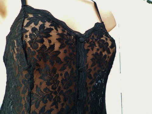 L4 VTG ST MICHAEL BLACK SHEER LACE SATIN TEDDY PLAYSUIT BODY 10/12 35" - Picture 8 of 10