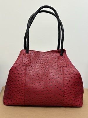 Maya Reyes Expandable Cranberry Red Faux Ostrich Large Boho Travel Tote