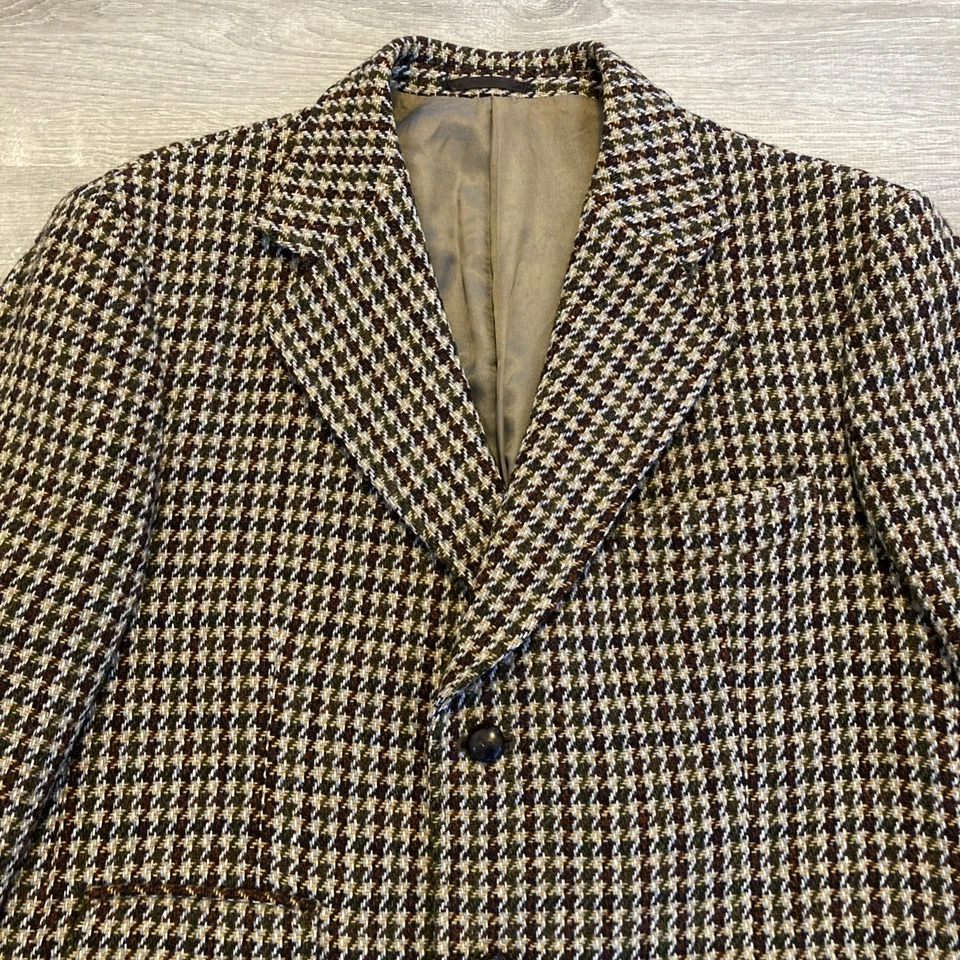 Blazer Harris Tweed Vintage Para Hombre 40 S Marrón Verde Beige Pata de Gallo 100% Lana Foto 2 de 4