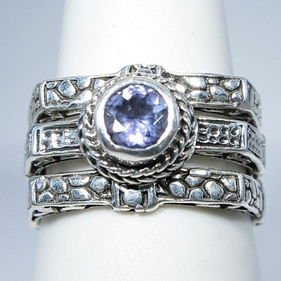 Sarda Sterling Silver & Tanzanite Chosen Worthy 3 Ring Set Size 7