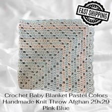 Crochet Baby Blanket Pastel Colors Handmade Knit Throw Afghan 29x29 Pink Blue
