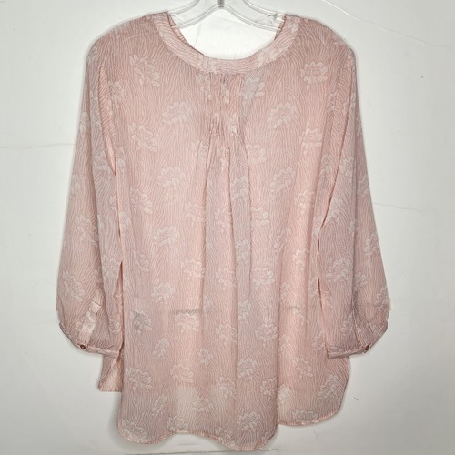NWT NYDJ Lilibet Blouse Womens Large Pink Floral Peasant Cottage Casual Sheer - Picture 5 of 13