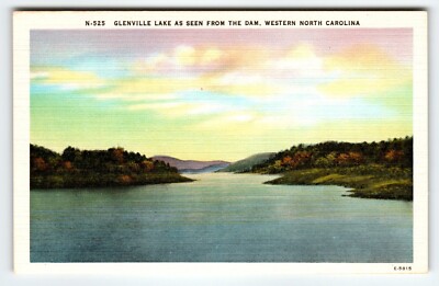 Glenville Lake As Seen From Dam Western North Carolina Linen Postcard Vintage