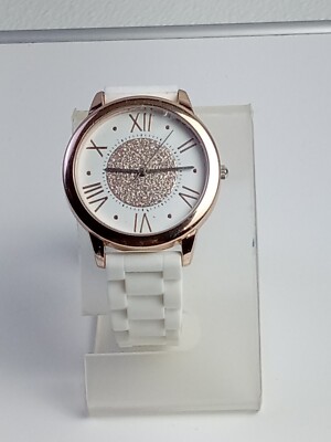 Claire's White & Rose Gold Toned Wristwatch w/ Adjustable Buckle Band