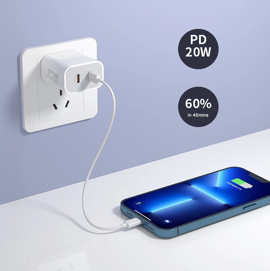 Dual Type C Fast Wall Charger USB C To C Cable Power Adapter For iPhone Samsung - image 3 of 4