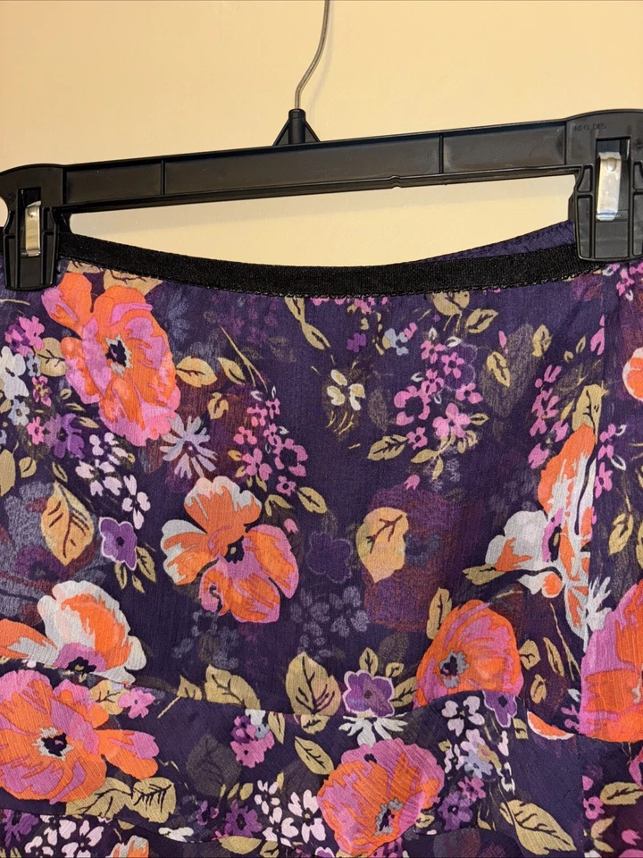 Falda Tracy Reese NY Talla S Púrpura 100% Seda Floral En Capas Pull On Fairy Mini Foto 3 de 4