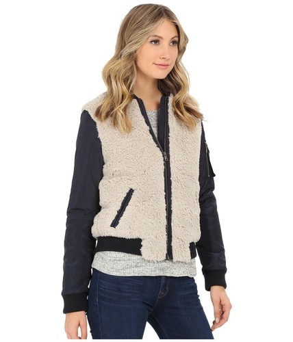 LEVI's ~Size MEDIUM~ Faux Sherpa Mixed Media Zip-Front Bomber Jacket Retail $180 - Imagen 4 de 5