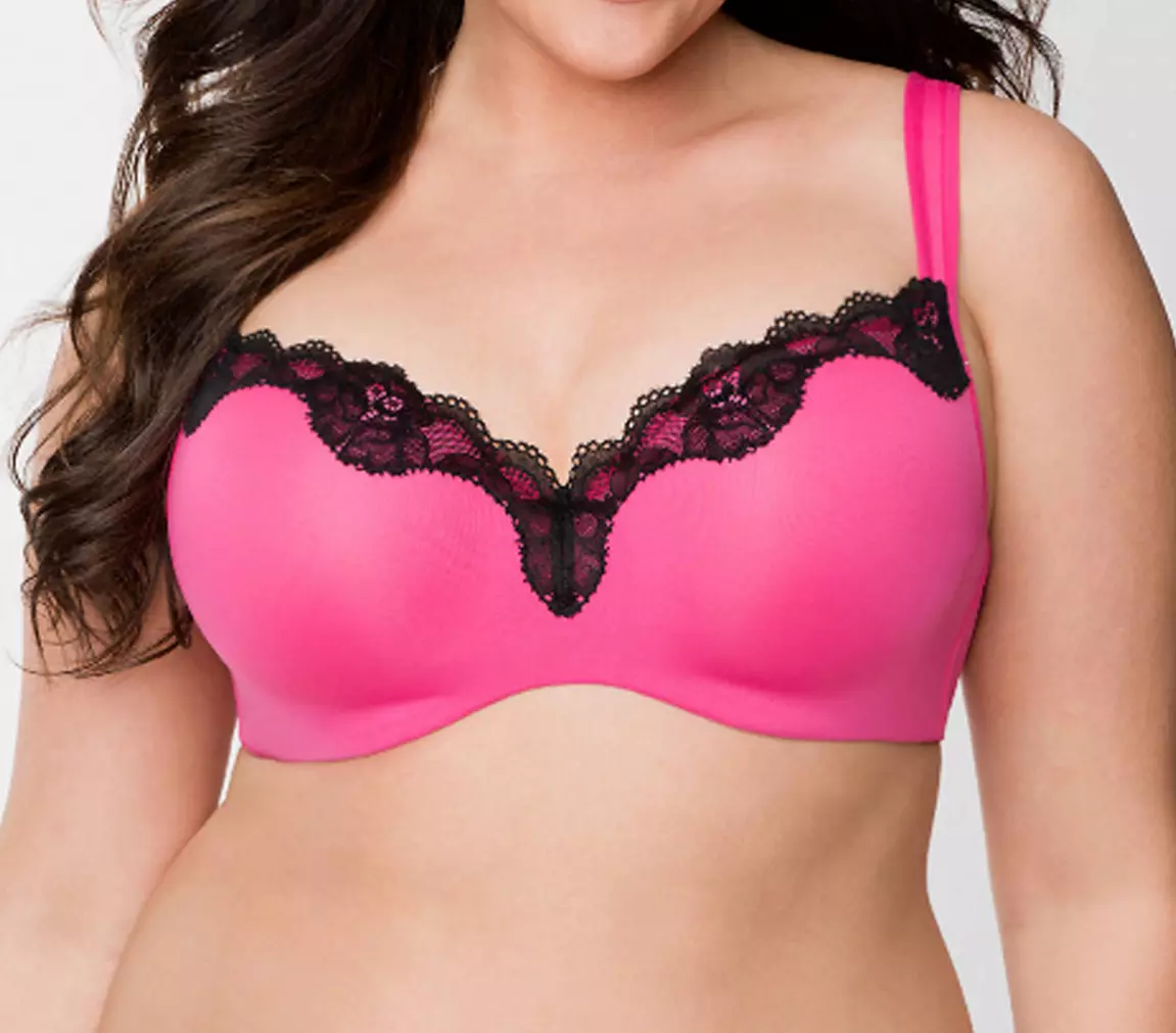 LANE BRYANT Cacique ~ NWT New! 42C ~ Pink LACE Trim SMOOTH BALCONETTE Bra