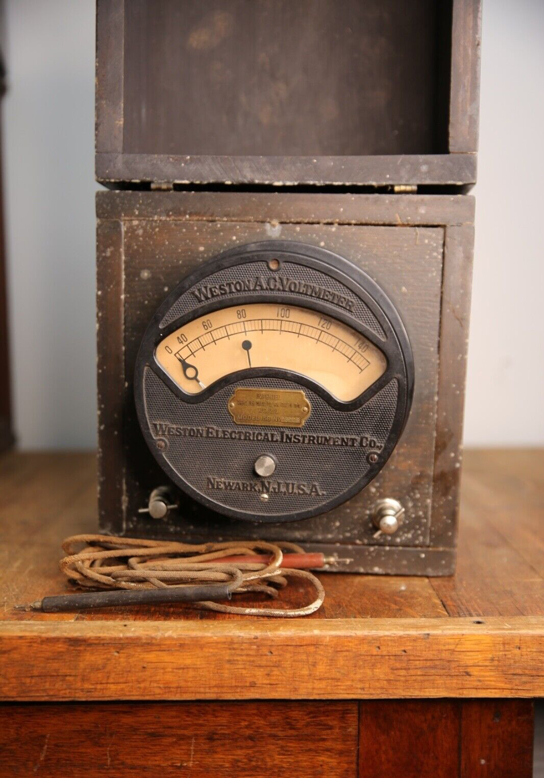 Antique Industrial gauge meter Weston AC Voltmeter Railroad Instrument tool case