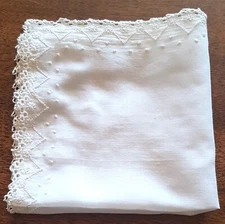 Antique Embroidered Linen Handkerchief - 30cm x 30cm
